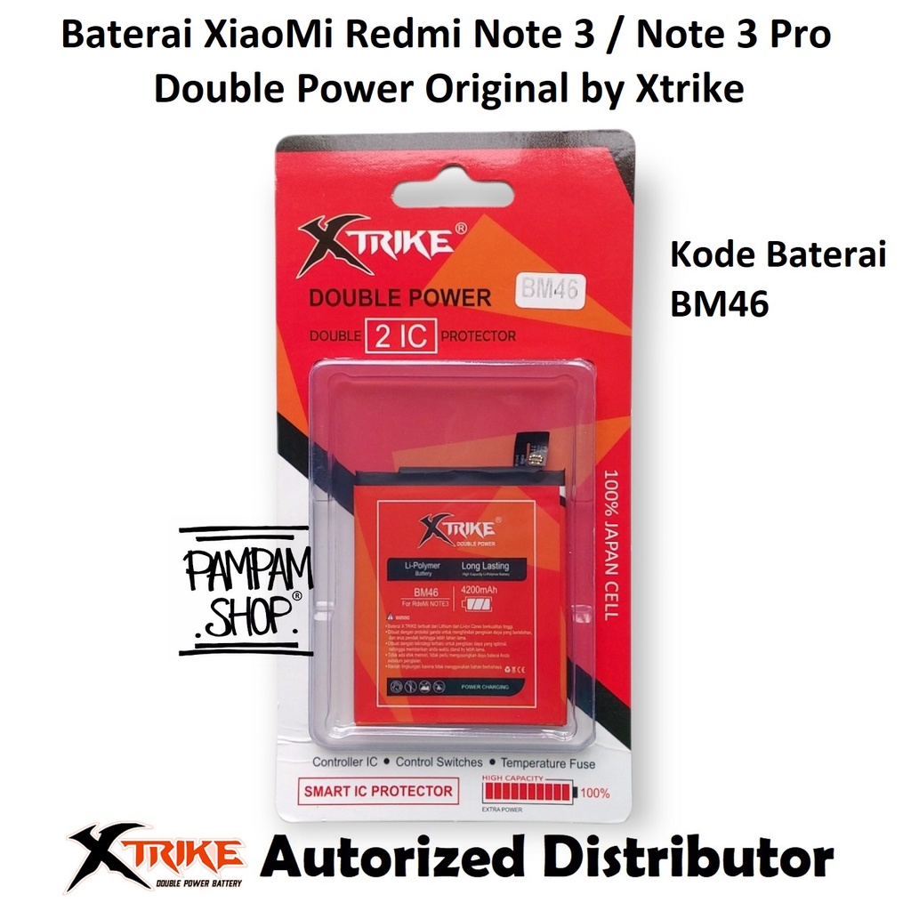 Baterai XTRIKE Double Power Original XiaoMi BM46 Redmi Note 3 Note 3 Pro Batre Batrai Battery Ori