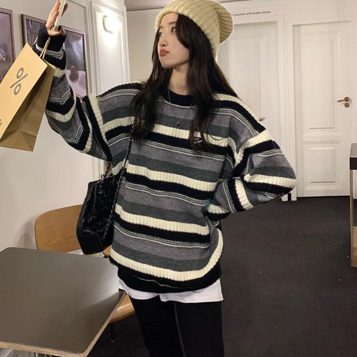 Bagus Banget.. Pakaian luar sweater wanita atasan rajut retro oversize longgar yang longgar