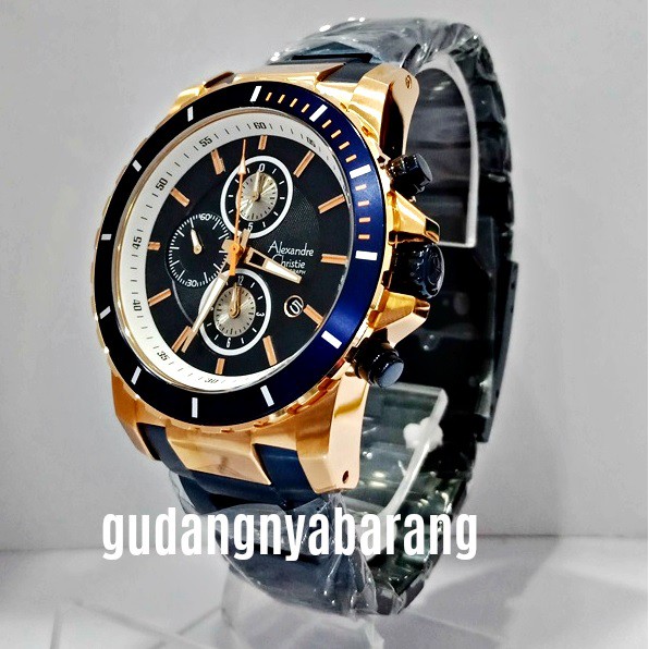 JAM TANGAN PRIA - COWOK - LAKI ALEXANDRE CHRISTIE AC 6141 BLUE BIRU ROSE GOLD ORIGINAL KEREN