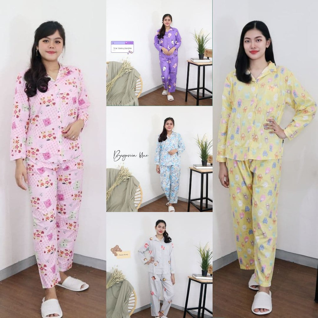 Piyama Dewasa PP LENGAN PANJANG Daily Set Bunga KARAKTER TIE DYE