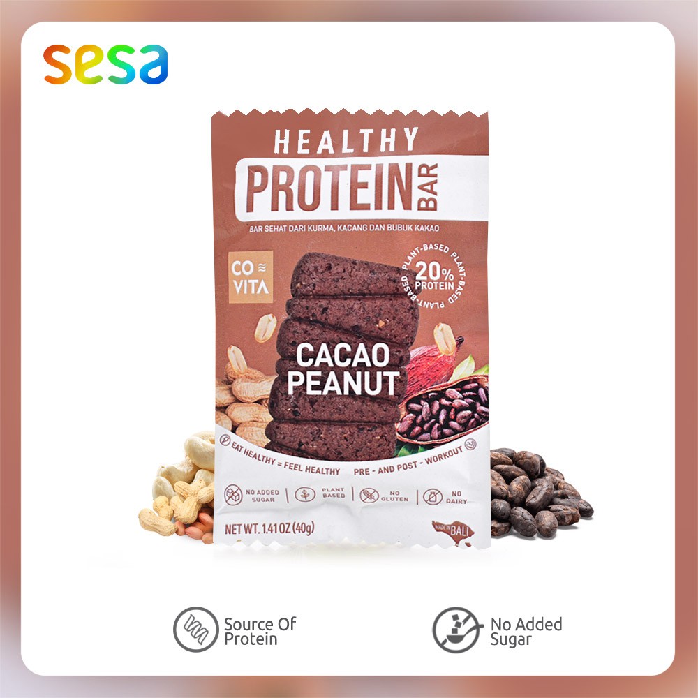 

COVITA Healthy Protein Bar Cacao Peanut 40gr - Cemilan Sehat Plant Based Vegan Friendly