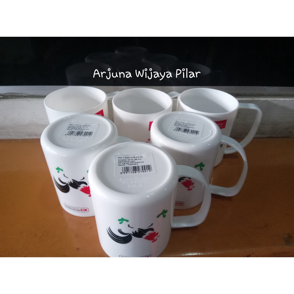 gelas melamin BGL-1 Piko Mug Gelas Cangkir Ayam Jago (Printing asli / Bukan stiker) Plastik Wadah Minum 310 ml Basic Home - Lion star +Bubblewrap