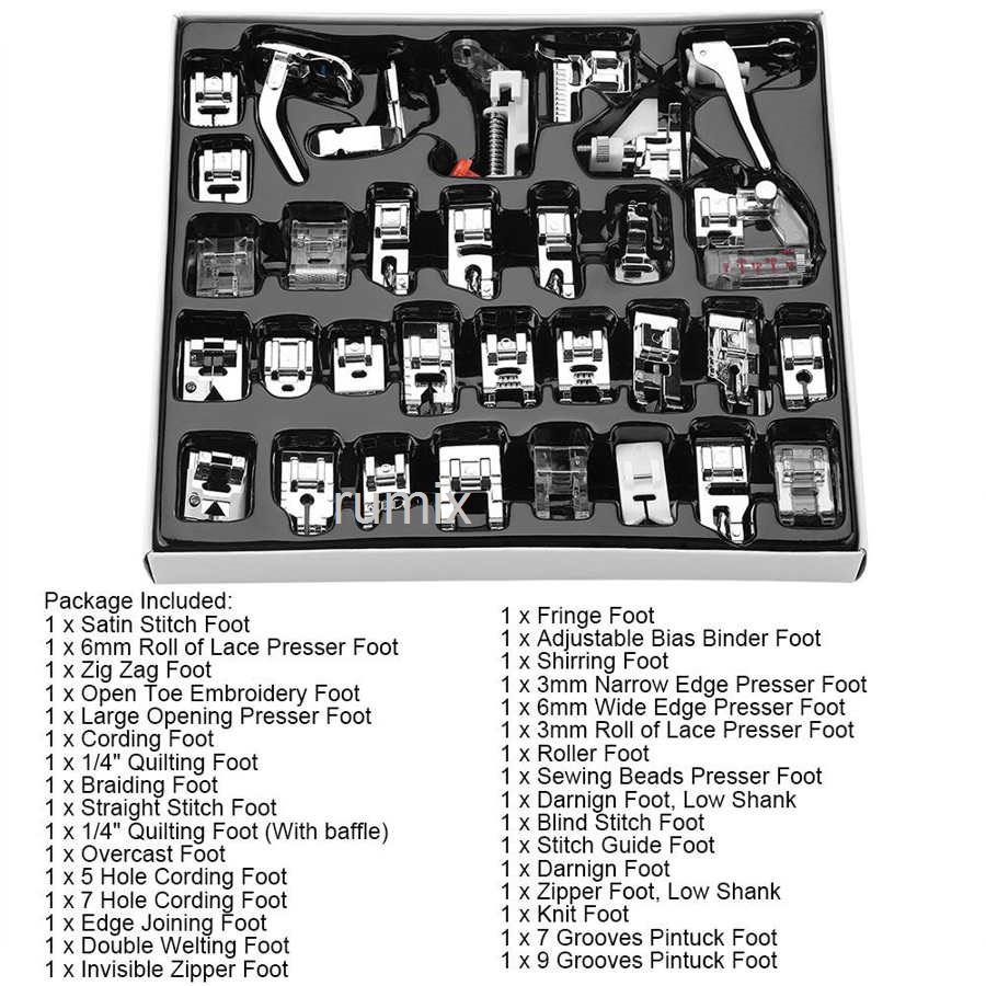 Sepatu Jahit 32pcs Mesin Jahit Kit Lengkap Set Menjahit 32 pcs Sewing Presser Tapak Foot Satu Set Portable