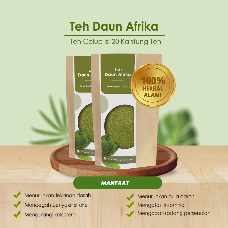 MENURUNKAN KOLESTROL & DARAH TINGGI  Teh Celup Daun Afrika 100% Organik