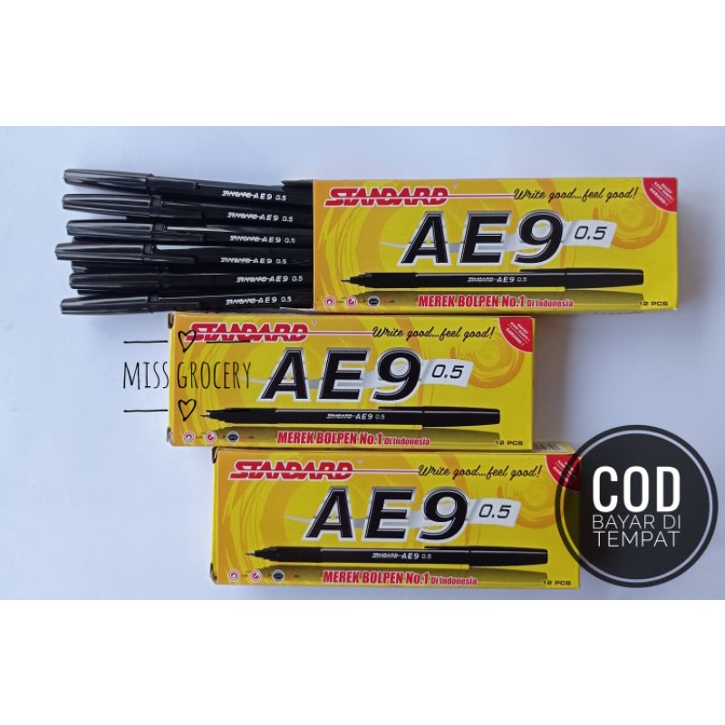 Pulpen Standart Ae9 0,5 mm hitam / bolpoint standart ae9
