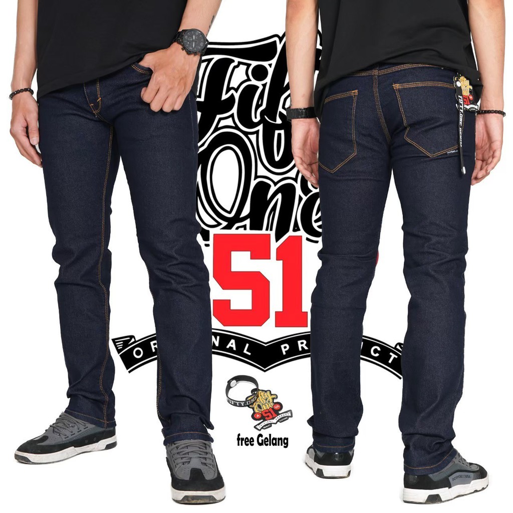 CELANA JEANS PRIA BLUE BLACK / JEANS PRIA PANJANG ORIGINAL FIFTYONE / SKINNY JEANS PRIA