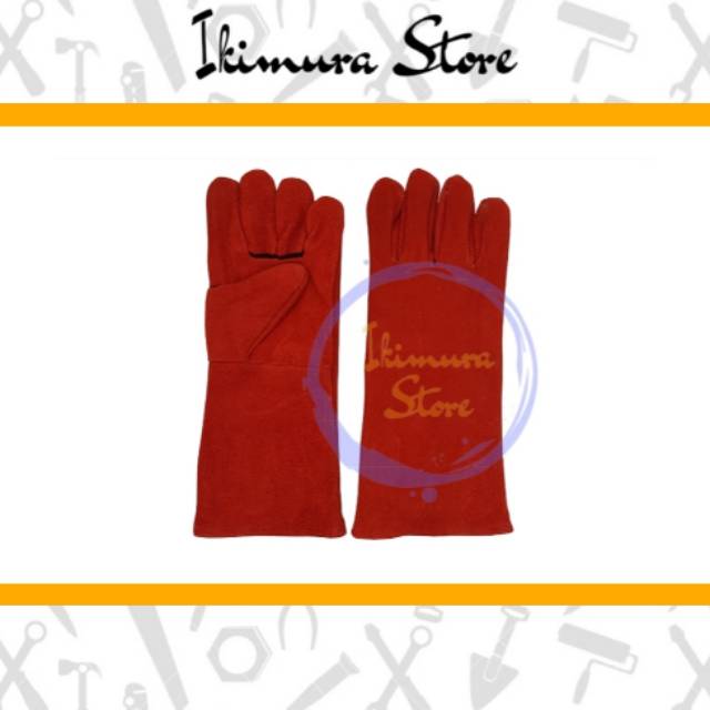 Sarung Tangan Kulit 16inch Merah / Biru DN/ Sarung Tangan Las / Safety Gloves