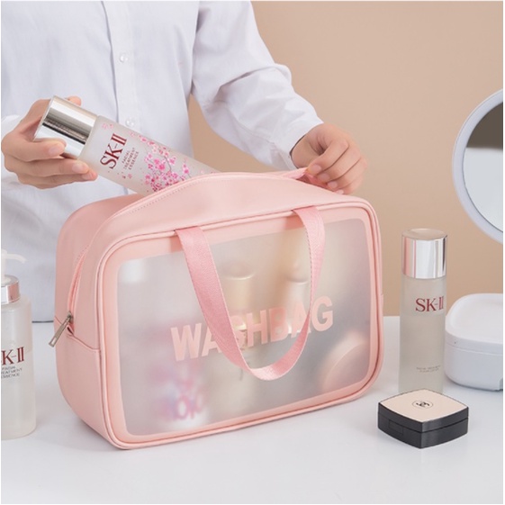 【Penebalan】Tas Kosmetik Washbag Toiletry- Pouch Make-Up Travel Transparan Waterproof Tas Sabun Peralatan Mandi Travel