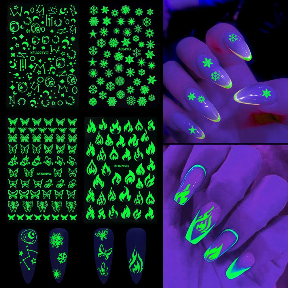 Agustina Halloween Nail Art Pesta DIY Kupu-Kupu Snowflake Flame Nail Stickers