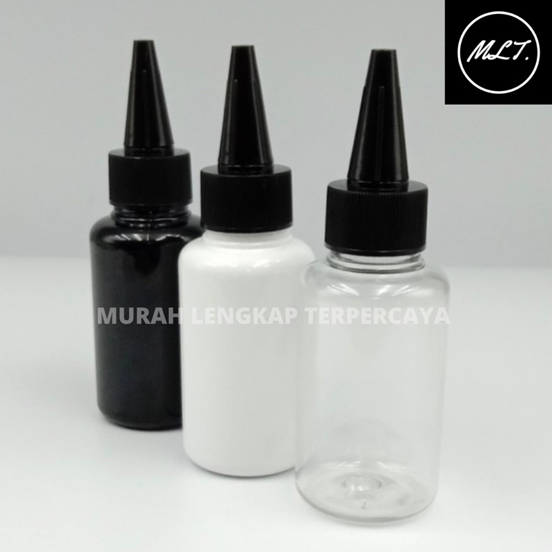 BOTOL TINTA 60ML / BOTOL KERUCUT TINTA 60 ML TUBULAR 60ML KERUCUT TINTA HITAM TUTUP