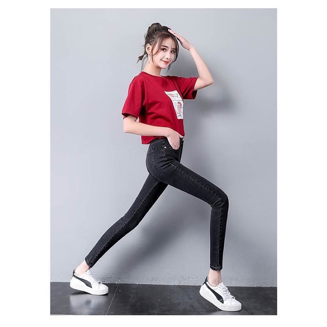 COD New 2022 Korean Style Blue Black Slim Fit Sexy Stretch Jeans for Women HW Jeans Wanita 2023t