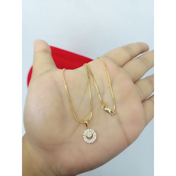 KALUNG SILVER 925 ASLI LAPIS EMAS /KALUNG ITALI KACA+LIONTIN MATA PUTIH/KALUNG ASLI SILVER/PERHIASAN KALUNG PERAK ASLI