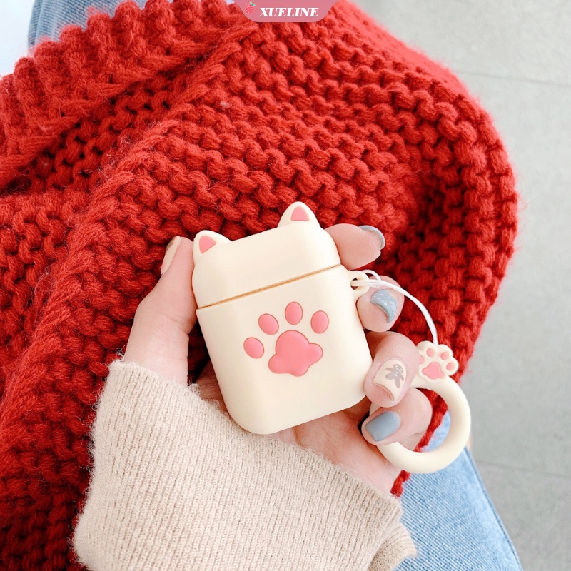 Cover Pelindung Headphone Bluetooth Bahan Silikon Bentuk Kartun Cakar Kucing Untuk AirPods 1 2 pro