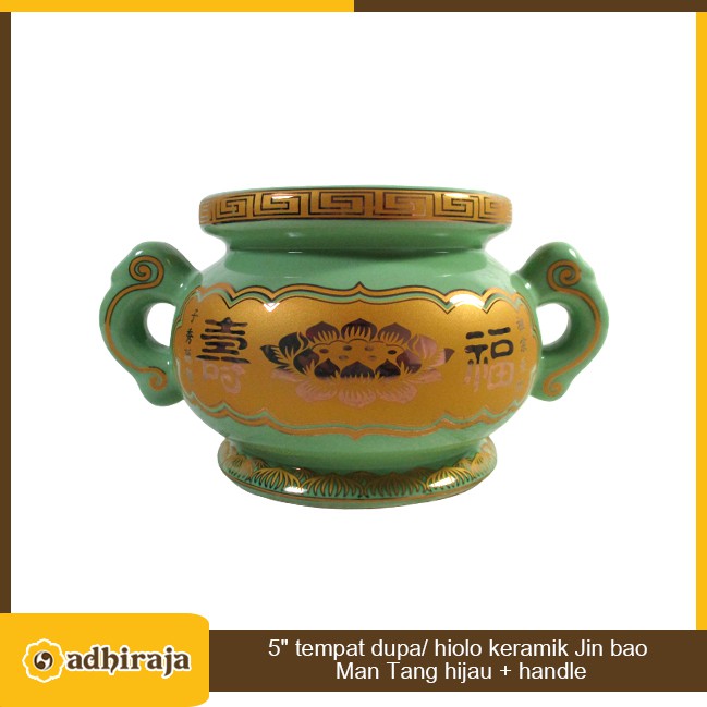 5" tempat dupa/ hiolo keramik Jin bao Man Tang hijau + handle