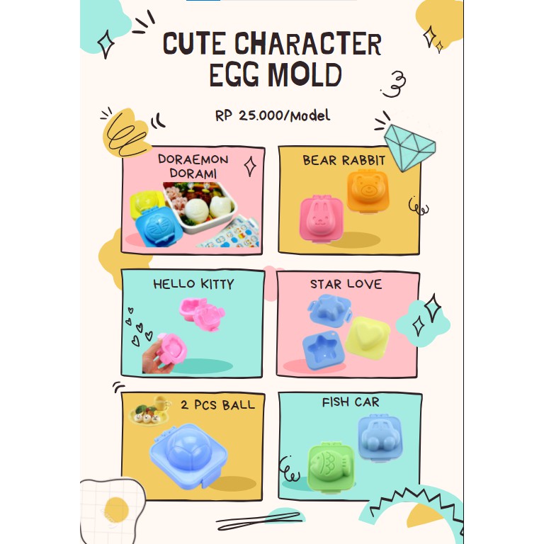 PROMO Cetakan Telur Rebus Nasi Bento Karakter Unik Murah Doraemon Dorami Hello Kitty Mobil Ikan Love