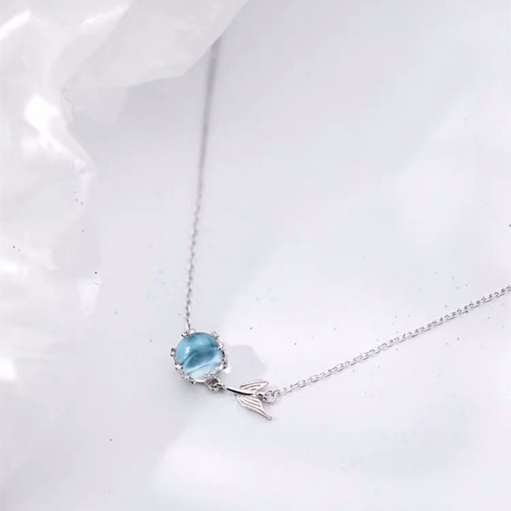 Gelang Silver S925 Hias Ekor Mermaid Warna Biru Gaya Korea Untuk Wanita