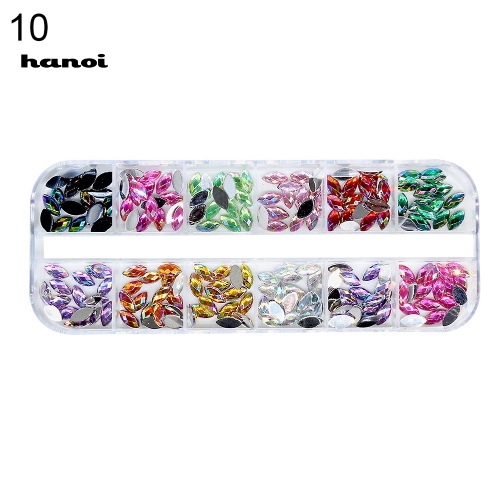 12 Grid 3D DIY Glitter Nail Art Rhinestone Sequins Decoration Manicure Tips