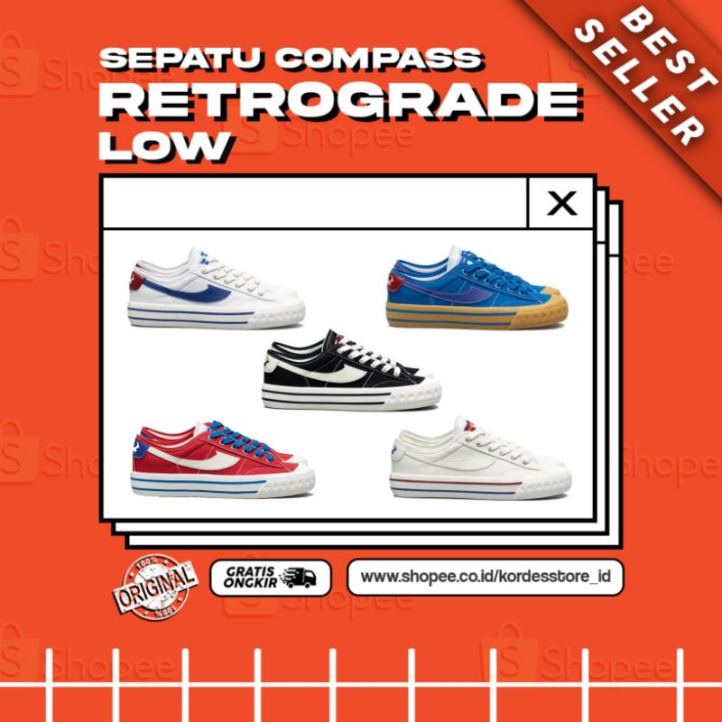 Compass Retrograde Low Black White, White Blue, Red Blue, Blue Gum Cream | Original Sepatu Compass