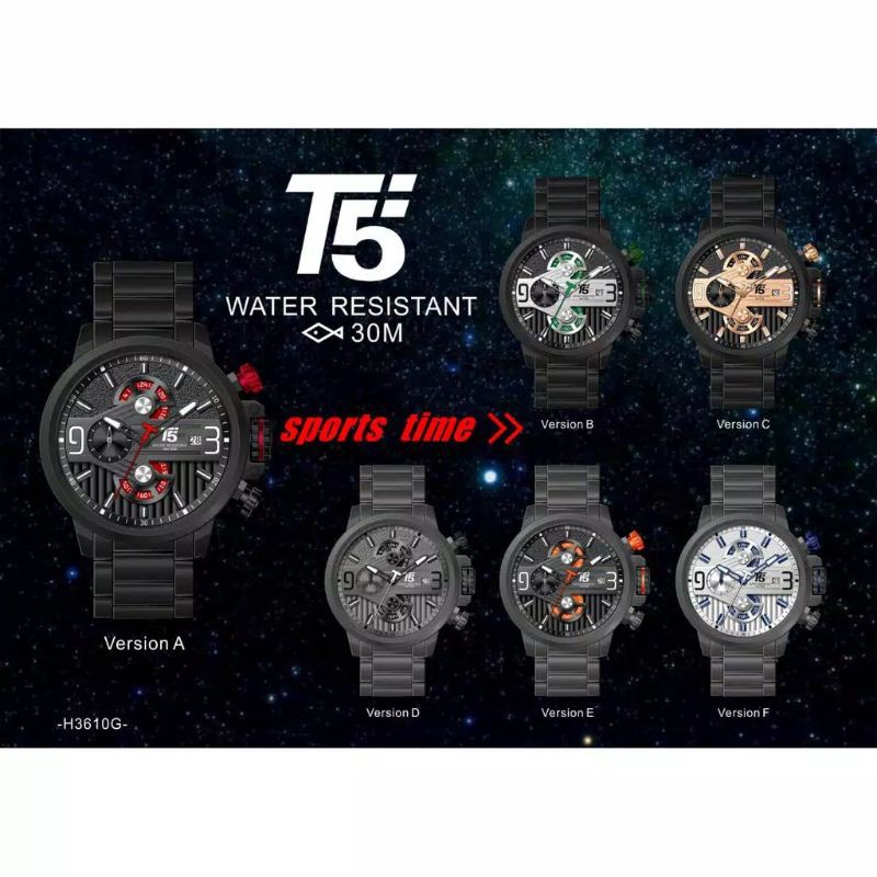 Jam T5 H 3610 original chronograph stainless water resist bergaransi free box