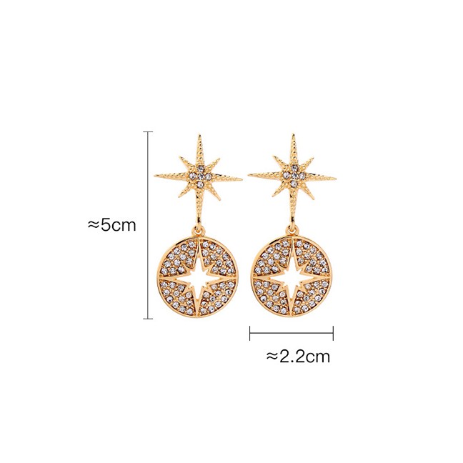 LRC Anting Tusuk Fashion Gold Star-studded Geometric Hollow Ring Stud Earrings F57913