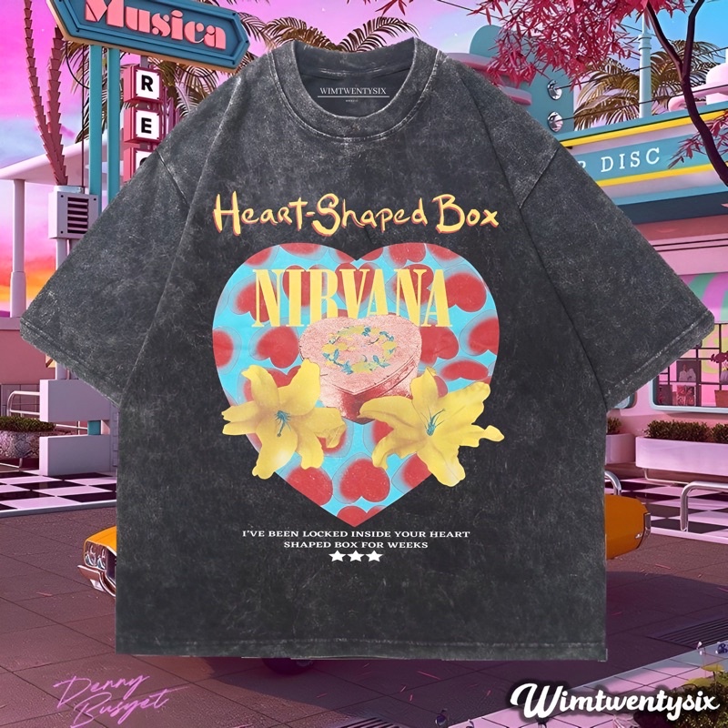 KAOS BAND NIRVANA HEART SHAPED BOX FOR WEEKS WASHING VINTAGE TEE (OVERSIZE WASHED T-SHIRT)
