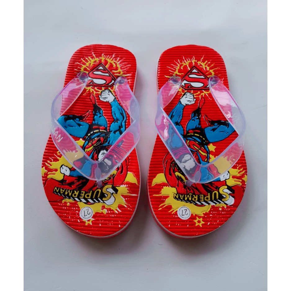 sandal jepit anak laki laki motif boboi, superman, dan ironman