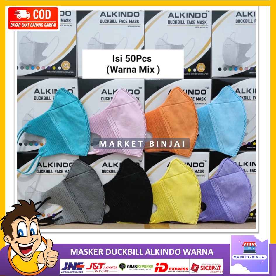 【BISA COD】MASKER DUCKBILL WARNA ALKINDO 4PLY / MASKER ALKINDO DUCKBILL 50 PCS 4 PLY / MASKER DUCKBIL