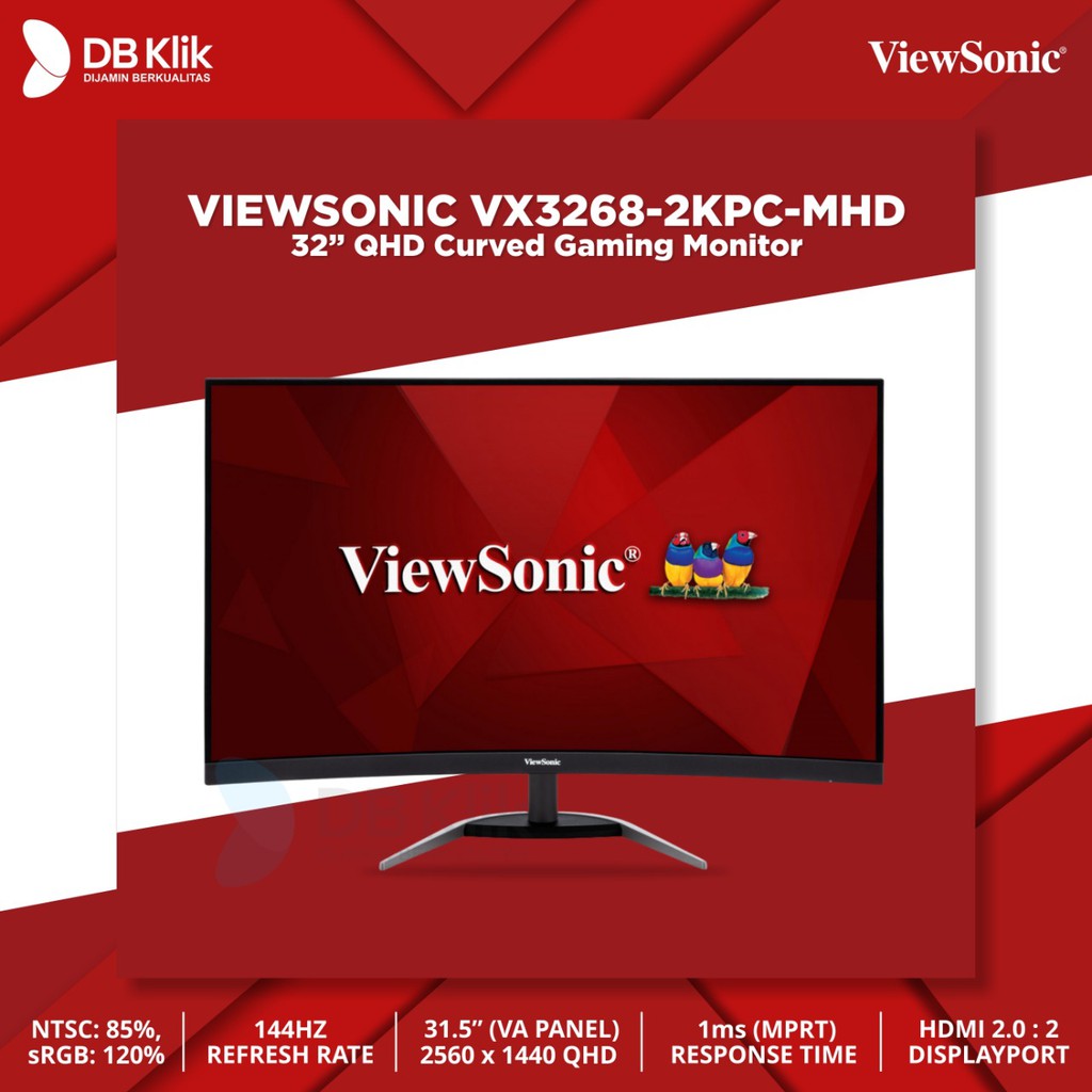 LED Monitor VIEWSONIC VX3268-2KPC-MHD 31.5&quot; Curved 144Hz QHD HDMI DP