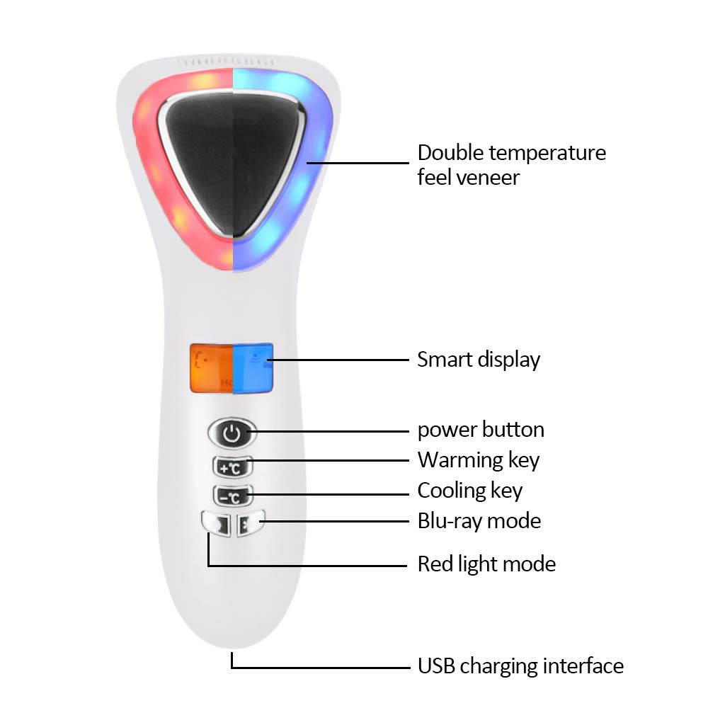 Ultrasonic Cryotherapy LED Hot Cold Hammer Facial Lifting Vibration Massager Face