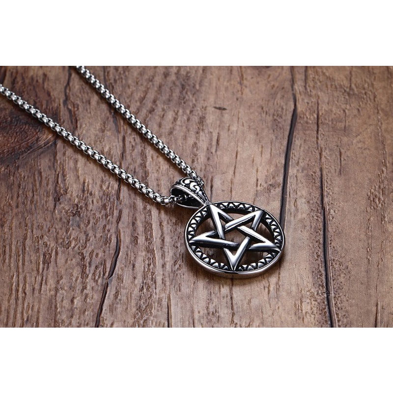 Punk style titanium steel casting personality Pentagram male pendant fashion stainless steel necklace jewelry