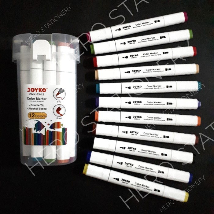 

Terlaris Double Tip Color Marker Spidol Joyko 12 Warna Cmk-53-12 Trendi