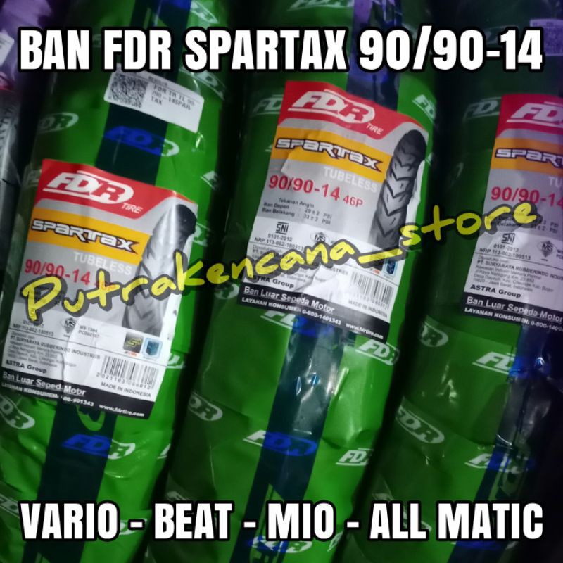 BAN FDR SPARTAX 90/90-14 (TUBLESS) MATIC VARIO BEAT SCOOPY MIO TUBELES BELAKANG