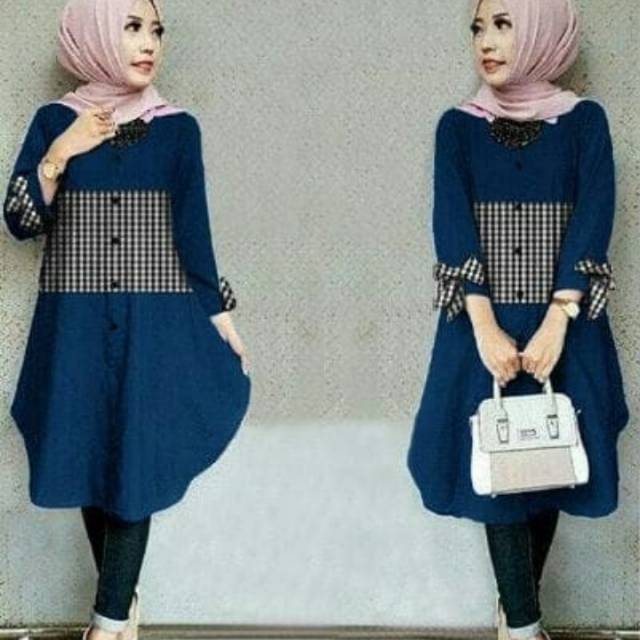 PAKAIAN WANITA TUNIK RIBBON KOTAK KATUN RAYON