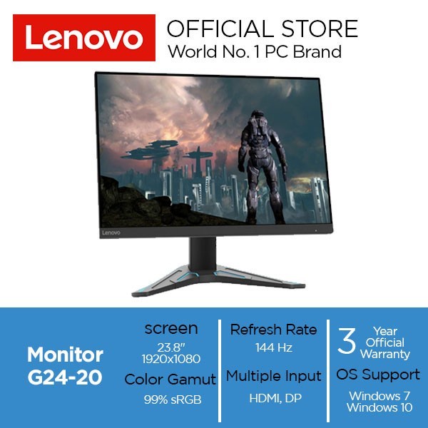 LED Monitor Gaming Lenovo G24-20 23.8&quot; FLAT FHD HDMI 144-165Hz Garansi