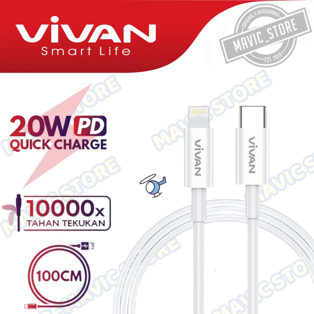 vivan kcl100s kabel data iphone type c to lightning pd fast charging 1m 20w   garansi resmi 1 tahun