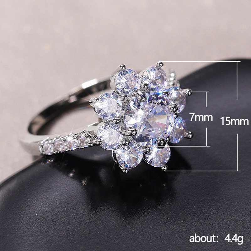 Fancyqube Cincin Desain Bunga Aksen Batu Cz Warna Silver Untuk Wanita