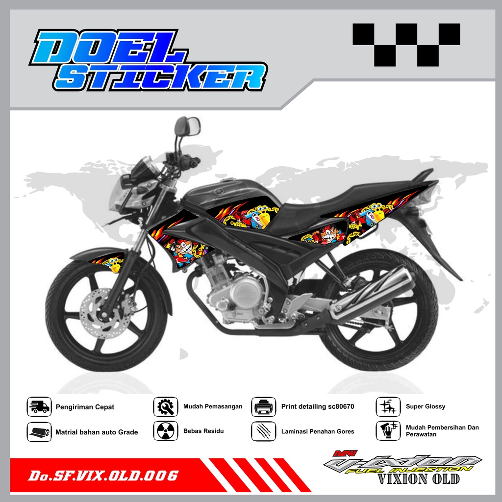 STICKER STRIPING VIXION OLD LAMA - STICKER STRIPING VIXION OLD LAMA 2008-2012 VARIASI HOLOGRAM/PELANGI , CROME DOEL 0066