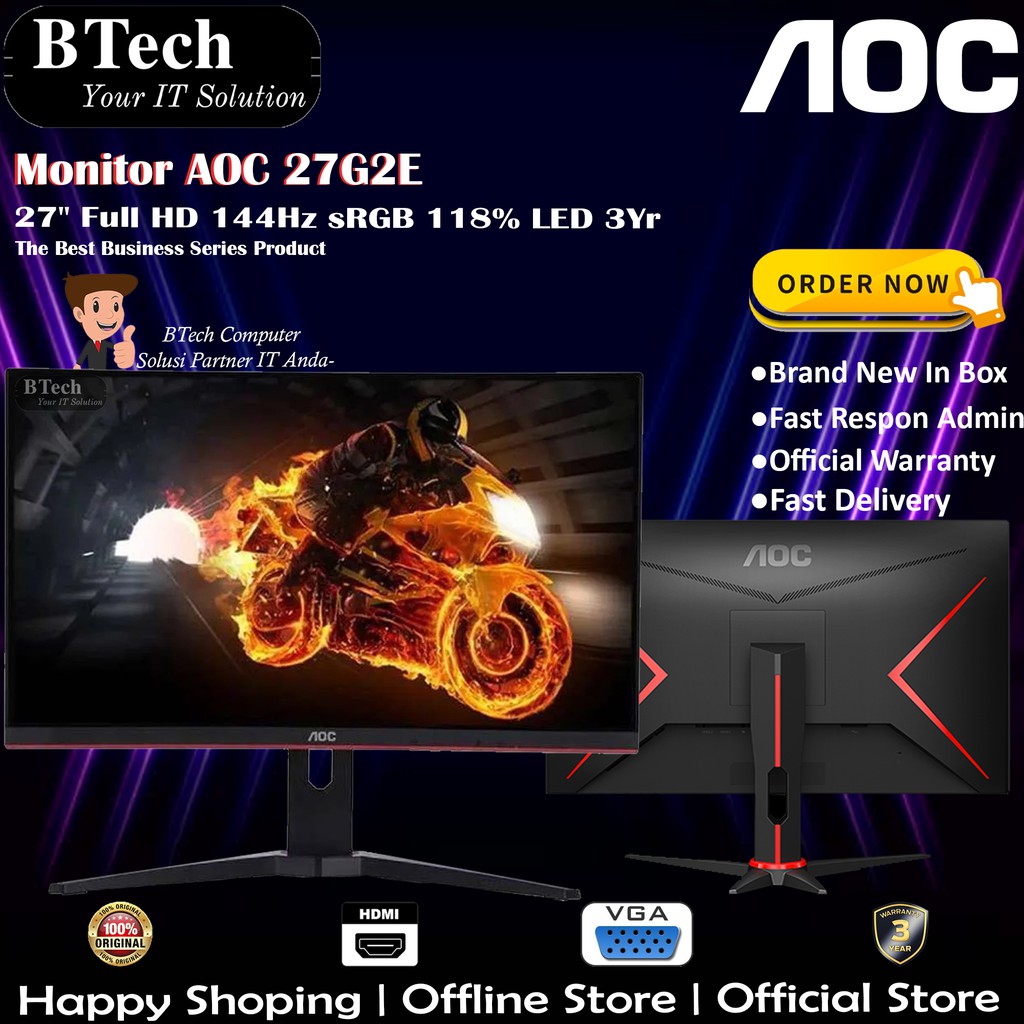 Monitor AOC 27G2E 27" Full HD 144Hz sRGB 118% LED 3Yr