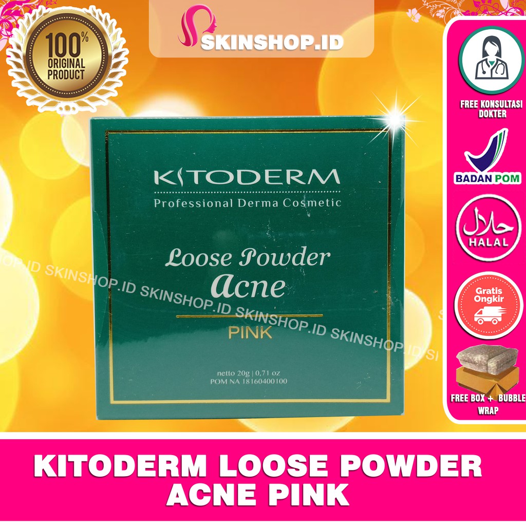 Kitoderm Loose Powder Acne Pink 20gr Original / Bedak Tabur Wajah Berjerawat Warna Pink BPOM Aman