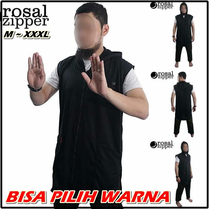 Rompi Sholat Hoodie Resleting Jumbo Ukuran Besar ROSAL FULL Zipper Fashion Muslim Pria Dewasa M-XXXL