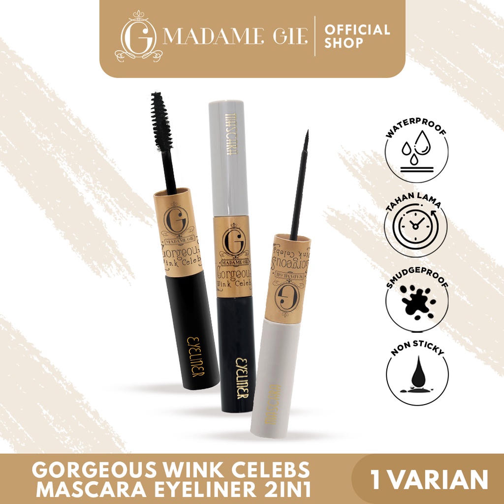 Madame Gie Gorgeous Wink Celebs Mascara Eyeliner 2 in 1 MakeUp Waterproof Ekstra Lentik Smudge Proof