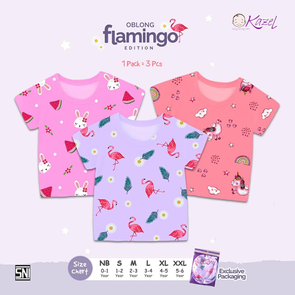 KAZEL TSHIRT - BE HAPPY/KAZEL TSHIRT MINI PANDA / FLAMINGGO EDITION - KAOS ANAK MURAH isi 3 PCS