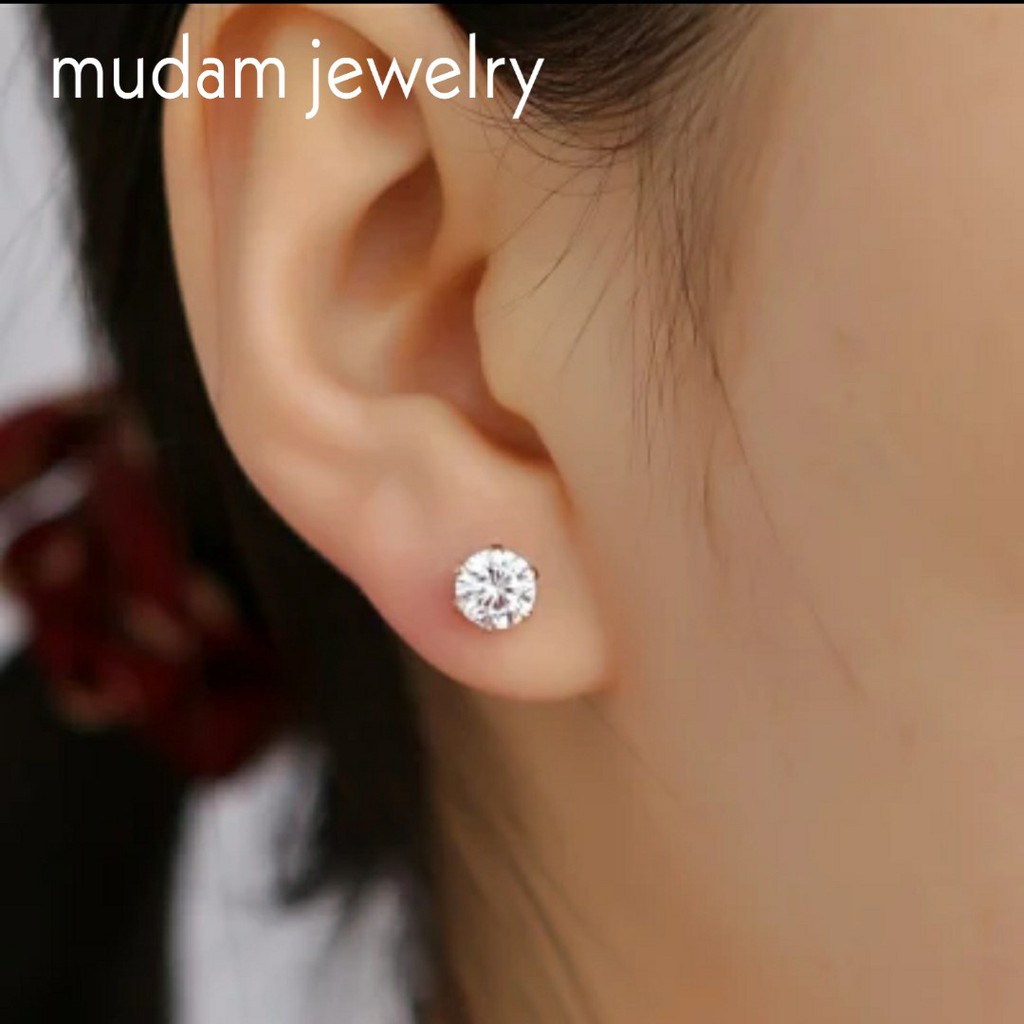 Anting Tusuk Titanium Nagita Zirkon Satu Mata Silver dan Gold Diameter 0,4 cm , 0,5 cm, 0,6 cm dan 0,8 cm