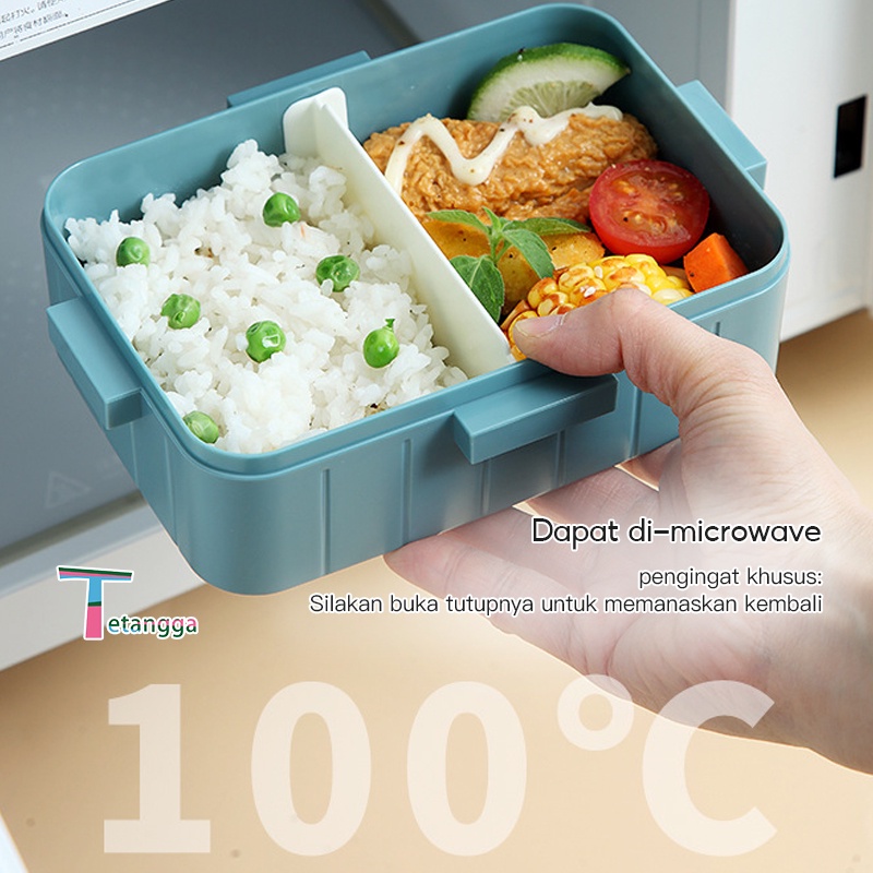 Warna double layer PP Wheat Straw Tempat makan Bento Kotak Bekal/Jerami Gandum lunch box 1000 ML dengan free Sendok