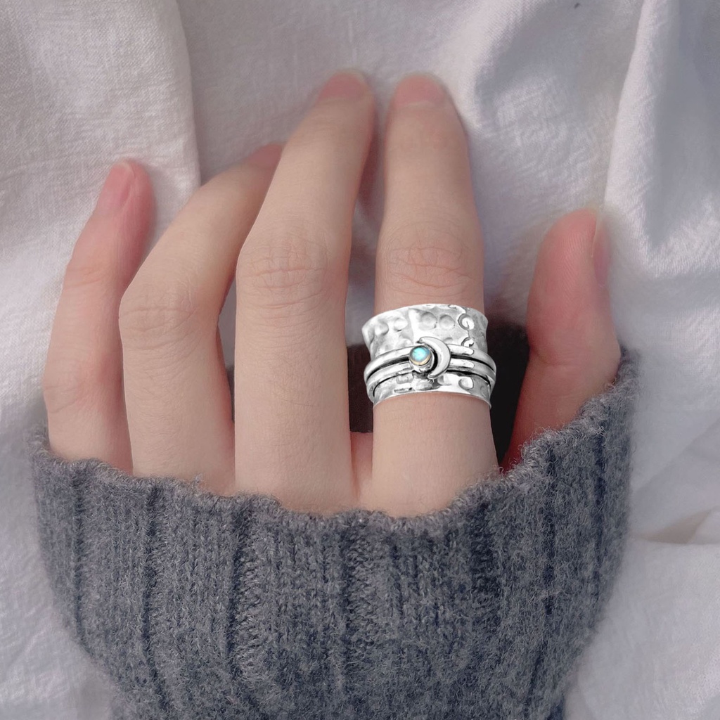 Hu Hu Hu Hu Hu Alat Bantu Pasang Kacamata♡ Cincin Bentuk Bulan Sabit Aksen Cubic Zirconia Gaya Vintage Untuk Wanita