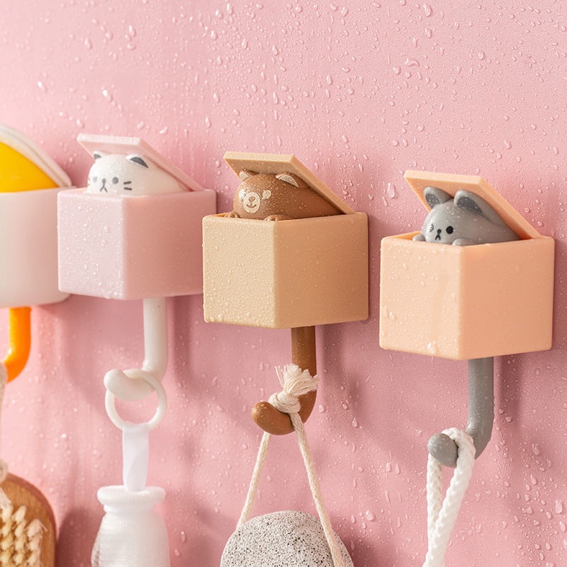 Creative Cute Animal Fun Retractable Wall Hanging Storage Hooks/Home Nail-Free Space Saving Self Adhesive Seamless Storage Rack