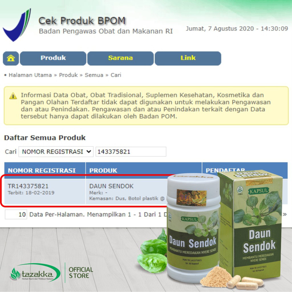 KAPSUL EKSTRAK DAUN SENDOK TAZAKKA ISI 60 KAPSUL BPOM ORIGINAL