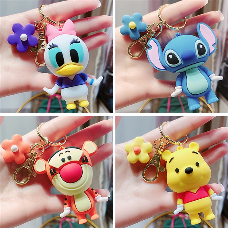 TK Fashion Creative Disney PVC Keychain Winnie the Pooh Stitch Mickey Donlald Duck Keychain Figure Doll Toys