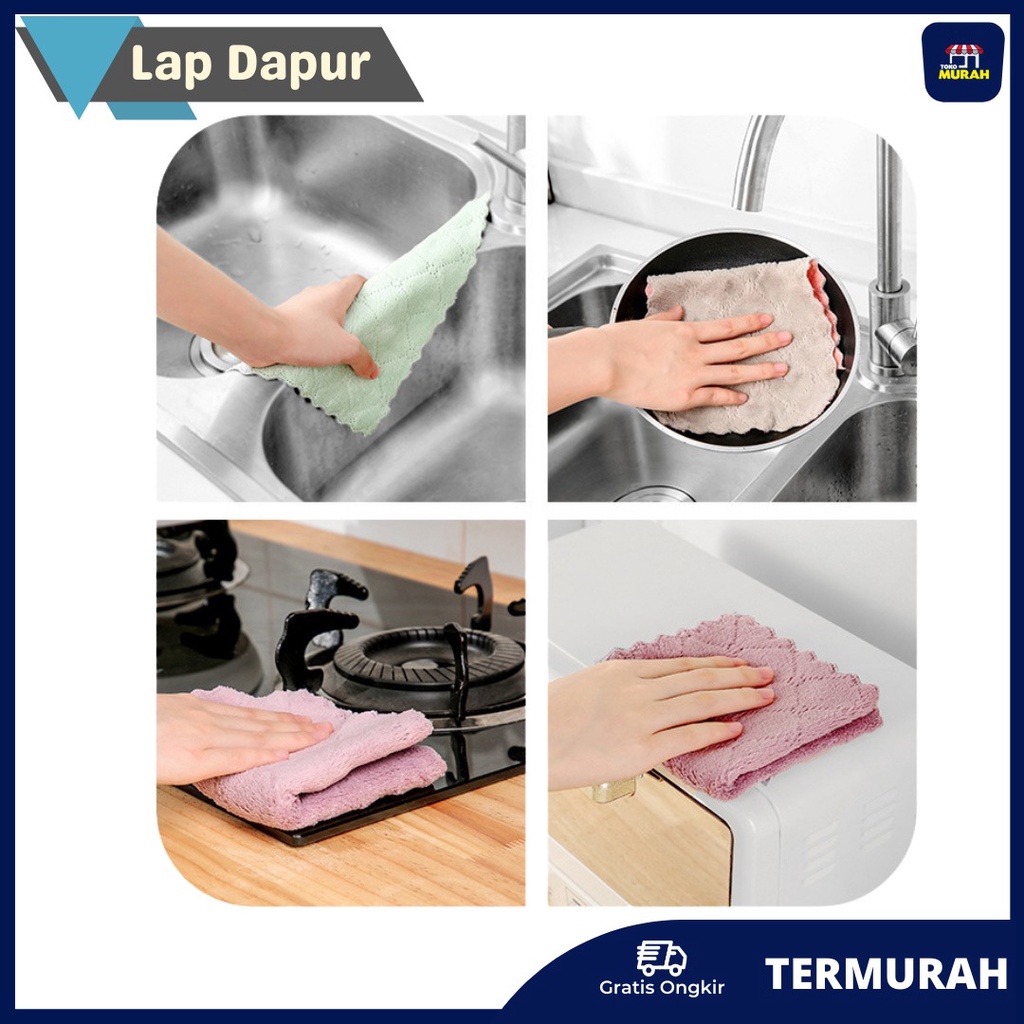 Kain Lap Dapur Kain Lap Piring Anti Minyak Kain Lap Microfiber Ukuran Besar 23 x 15 Colar Fleece Twis 2 Sisi