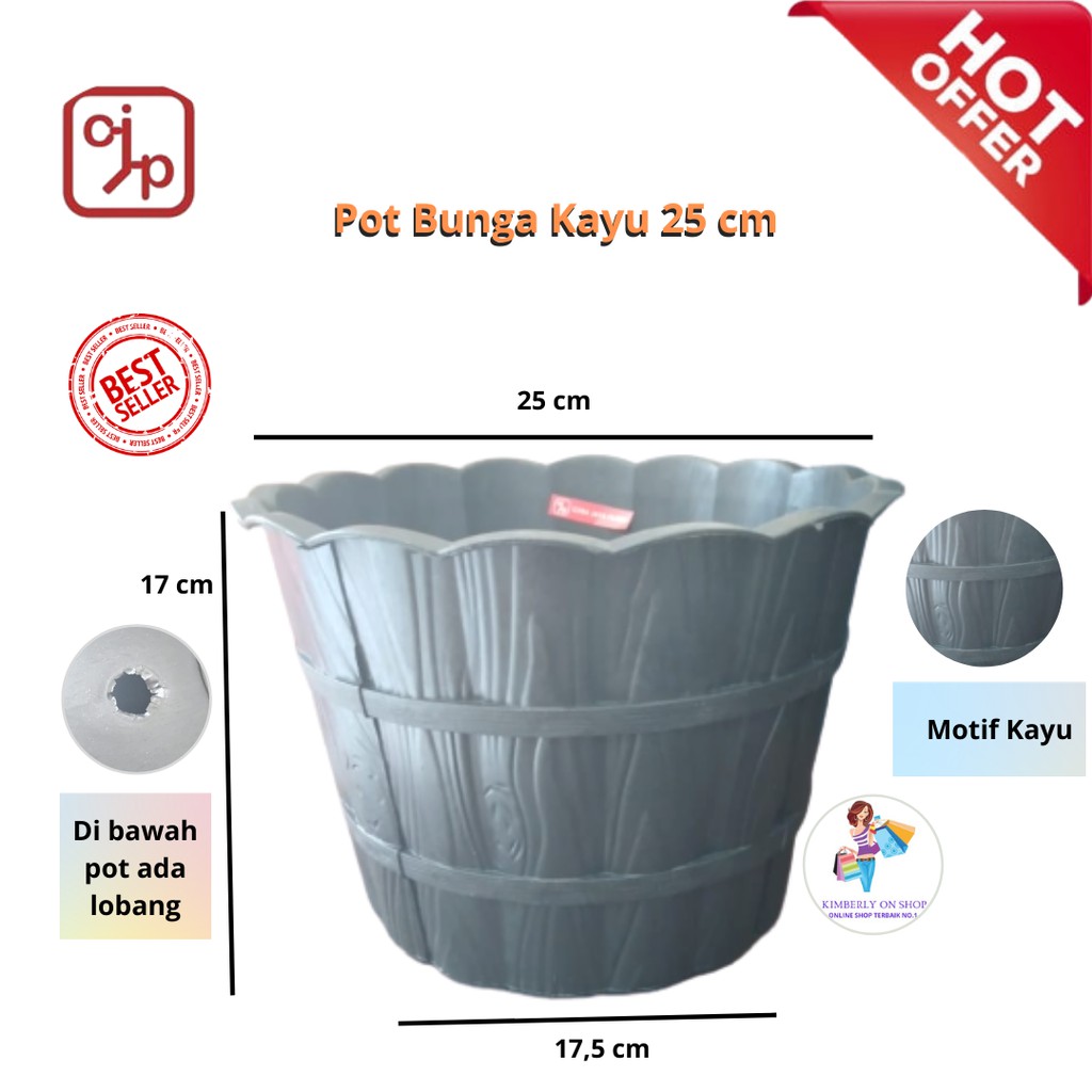 Pot Bunga Plastik Motif Kayu 25 Cm